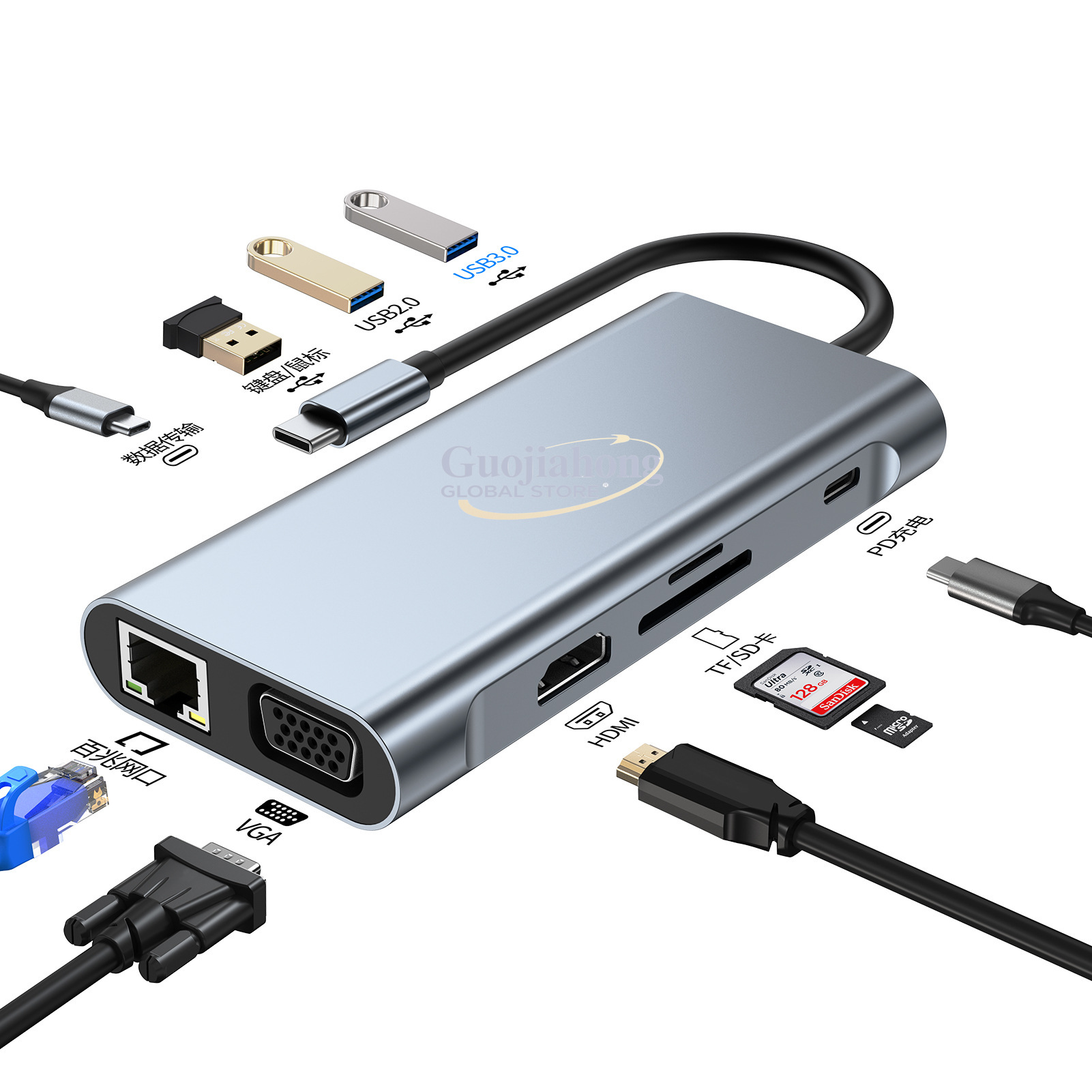 Usb Hub Type C - Typec拡張ノートブックUSBハブネットワークインターフェースカードは、ドッキングステーションマルチインターフェースに適しています。
