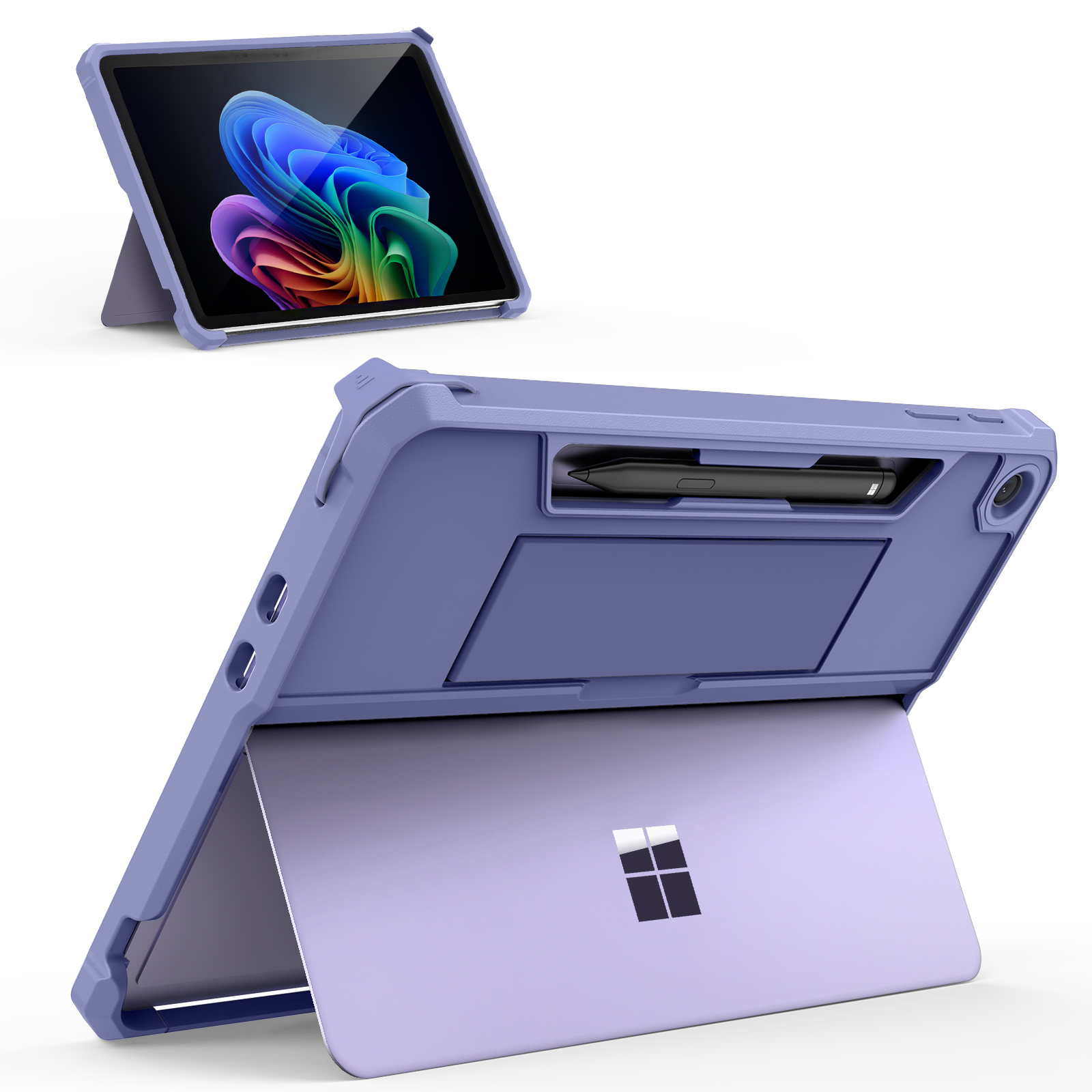Microsoft Tablet Accessories - 新型Microsoft Surface Pro 12インチ（2025年発売）用ケース、オールインワン保護頑丈カバー（背面ペンホルダー＆ハンドストラップ付き）