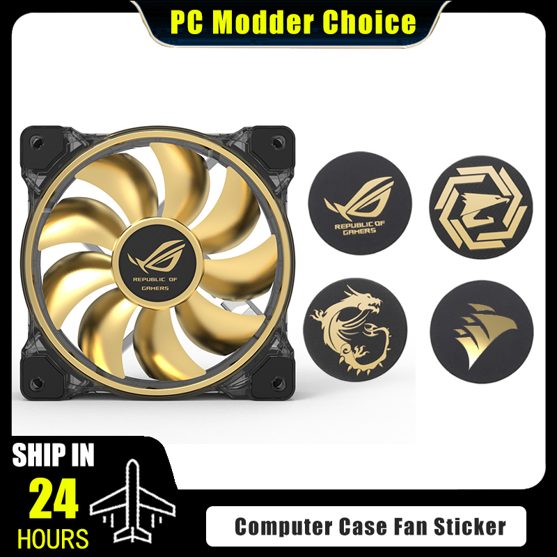 Tablet With All Accessories - コンピュータケースファンロゴステッカー、ROG MSI AORUS Corsairラベル金メッキペーストPCゲーマーGPU装飾アクセサリー、3ピース/ロット