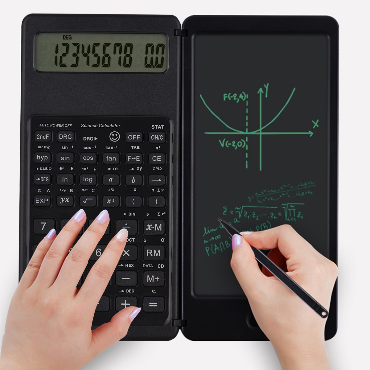 Graphic Tablet Accessories - 折りたたみ式関数電卓 10 桁デジタル大型ディスプレイ、消去可能な書き込みタブレット付きデジタル描画パッド数学計算