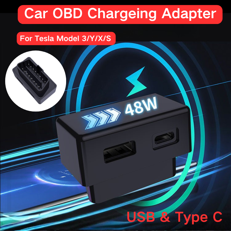 Usb Hub Type C - プレミアムカーOBD充電ハブ テスラ モデル3/Y/X/S用 USB&Type-C デュアルOBD2スプリッター充電器 デュアルアダプター
