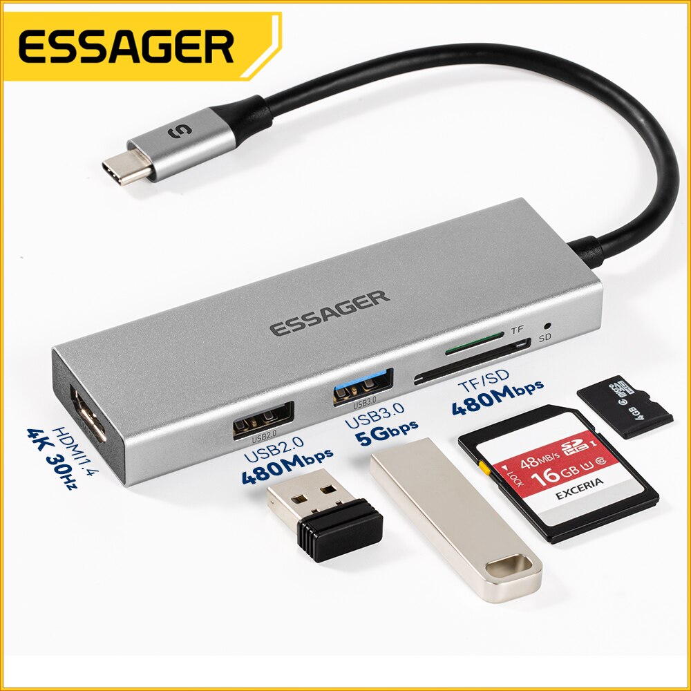 Essager 5 in 1 USB cハブHDMI-4Kド - Usb Hub Type C のレビューと価格