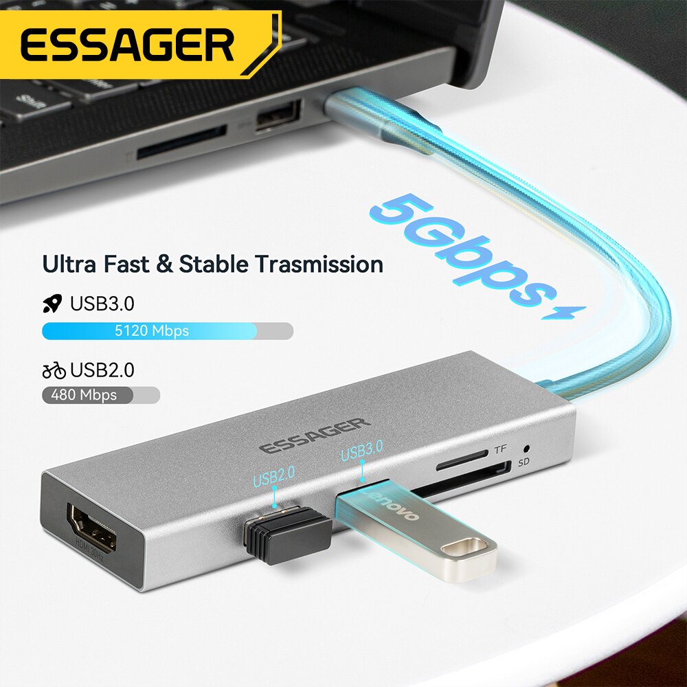 Essager 5 in 1 USB cハブHDMI-4Kド - Usb Hub Type C のレビューと価格