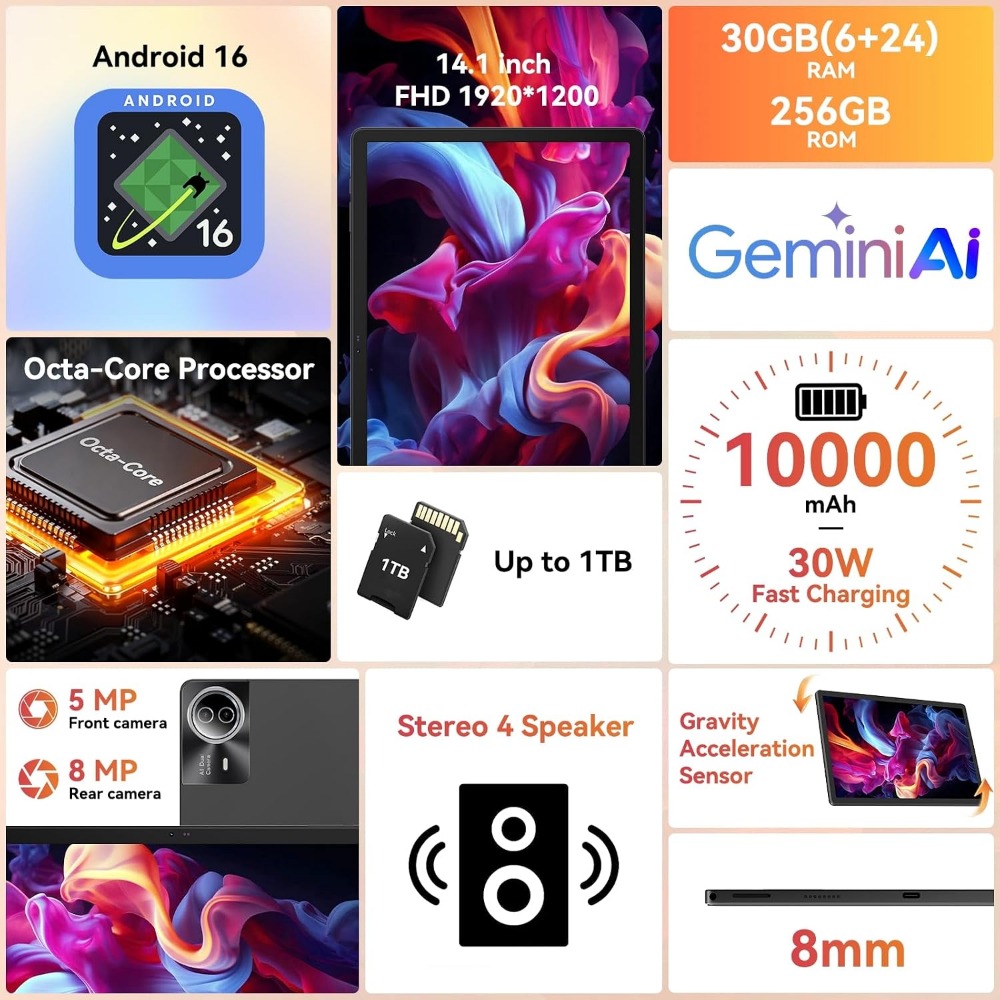 14インチAndroidタブレット、30GB RAM、256 - Ram Tablet Accessories のレビューと価格