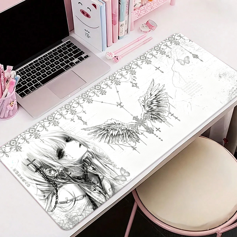 レザーマウスパッド黒白アニメ美学エンジェルガールマウスパッド - Tablet With All Accessories のレビューと価格