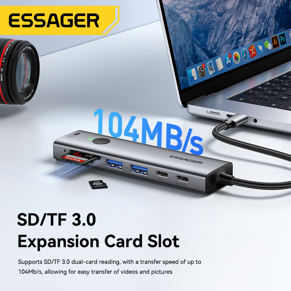 Essager-USB Type-Cハブ,Macbookラッ - Usb Hub Type C のレビューと価格